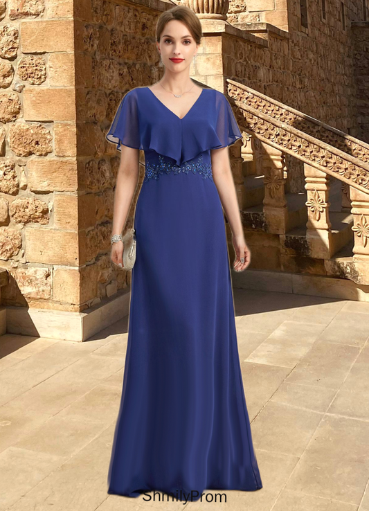 Ida A-line V-Neck Floor-Length Chiffon Mother of the Bride Dress With Beading Appliques Lace Sequins HP8126P0021829