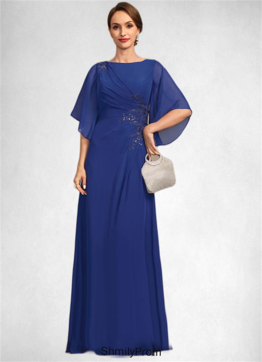 Linda A-line Scoop Floor-Length Chiffon Mother of the Bride Dress With Pleated Appliques Lace Sequins HP8126P0021831