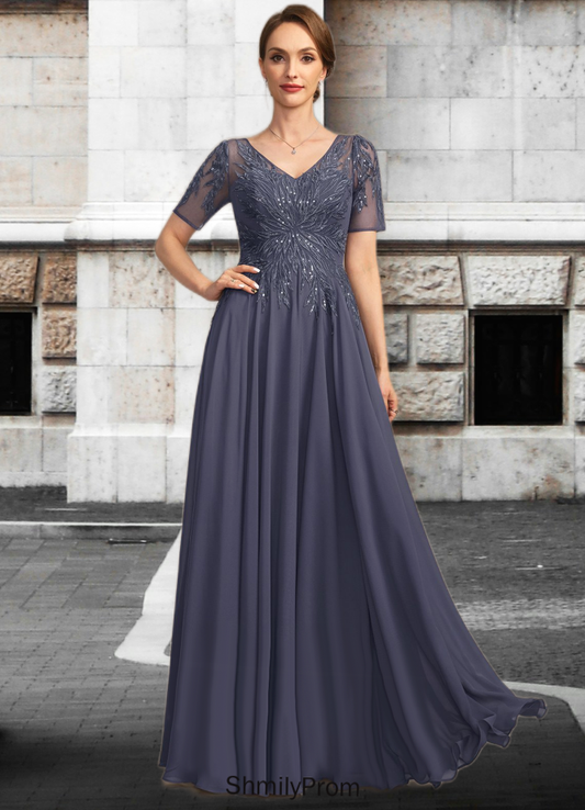 Deborah A-line V-Neck Illusion Floor-Length Chiffon Lace Mother of the Bride Dress With Sequins HP8126P0021867