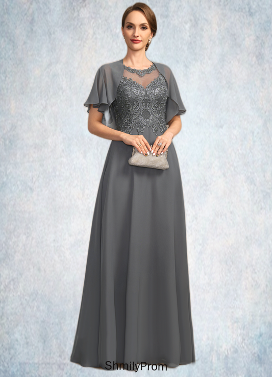 Lily A-line Scoop Illusion Floor-Length Chiffon Lace Mother of the Bride Dress With Sequins HP8126P0021921