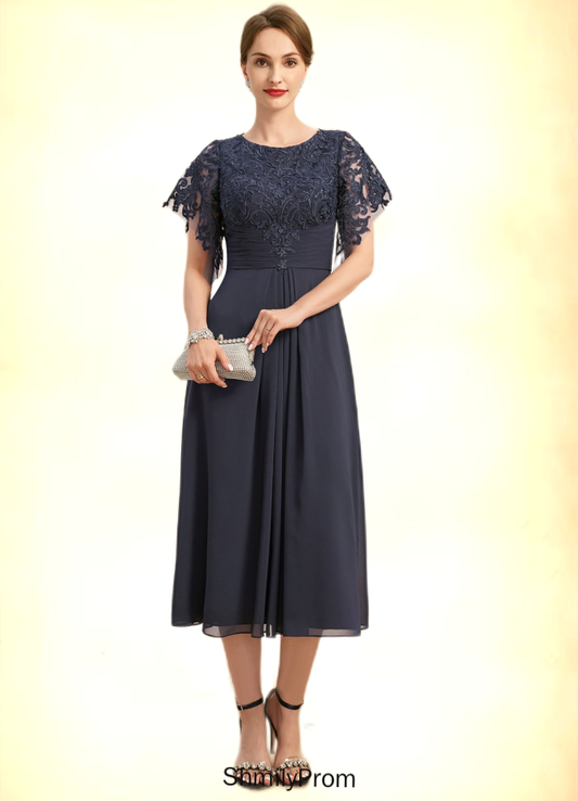 Kailyn A-line Scoop Tea-Length Chiffon Lace Mother of the Bride Dress With Pleated HP8126P0021928