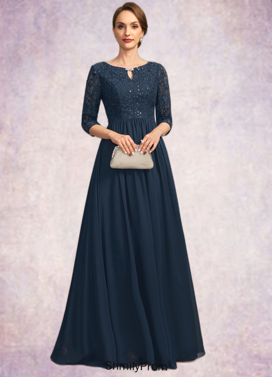 Maureen A-line Scoop Floor-Length Chiffon Lace Mother of the Bride Dress With Crystal Brooch Sequins HP8126P0021961