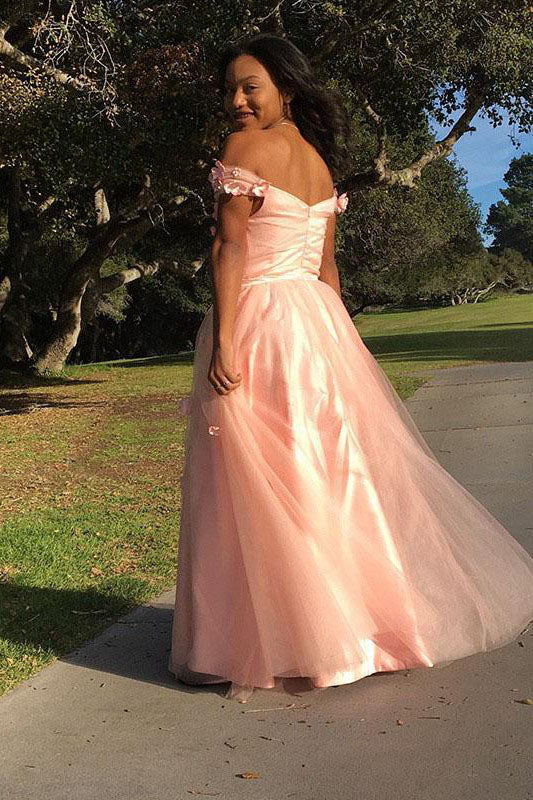 Sweet 16 Dresses A-Line Off Shoulder Pink Applique Evening Prom Dresses