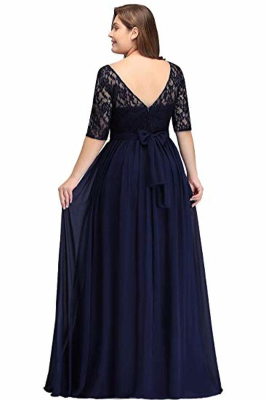 Plus Size Lace Chiffon With Half Sleeves Elegant Long Ball Evening
