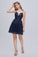 Blue Spaghetti Strap V Neck Sequins Short Homecoming Dresses