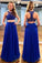 Stunning Two Piece Jewel Sleeveless Floor-Length Royal Blue Prom Dress with Beading