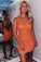 Sparkly One Shoulder Orange Sequins Short Homecoming Dresses