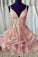 Cute Sequins Pink Homecoming Dresses V-neck Beaded Short Prom Dresses