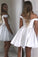 Simple Short Prom Dresses A-Line Satin Off-Shoulder Homecoming Dresses