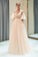 Elegant Chiffon Champagne A Line Floor Length Prom Dresses