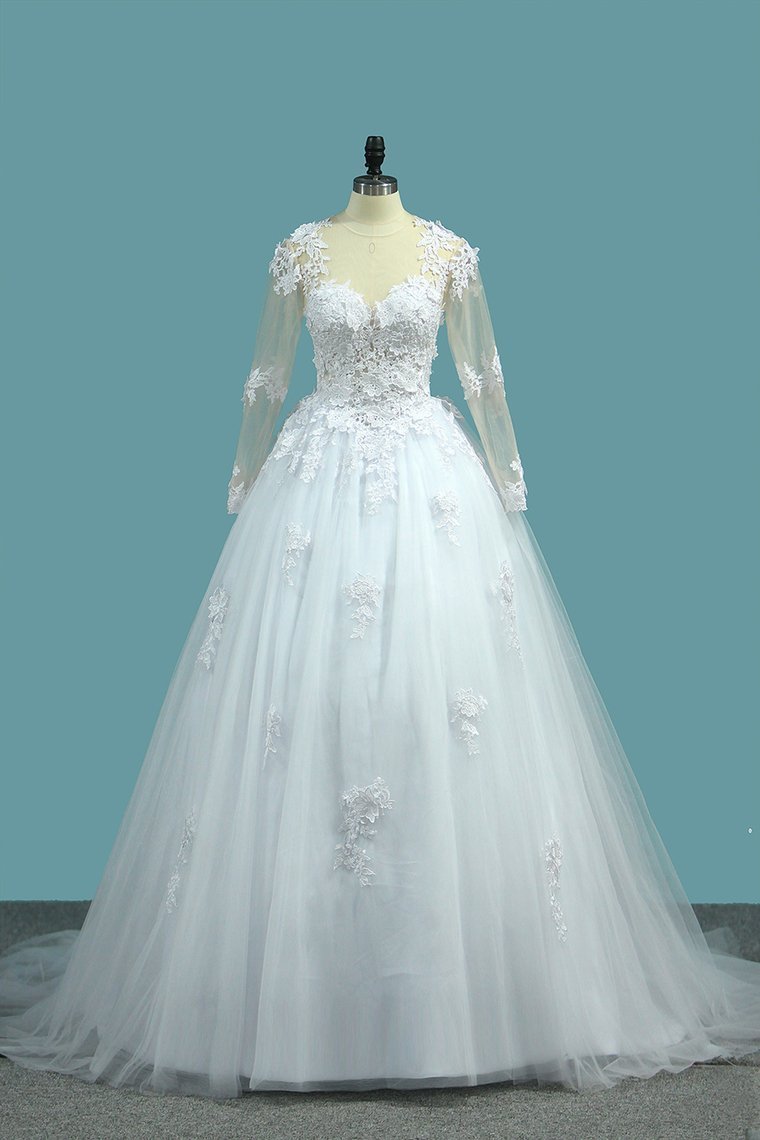 2024 A Line V Neck Long Sleeves Wedding Dresses Tulle With