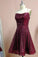 Burgundy Spaghetti Straps Sleeveless A Line Sequins Homecoming Dresses