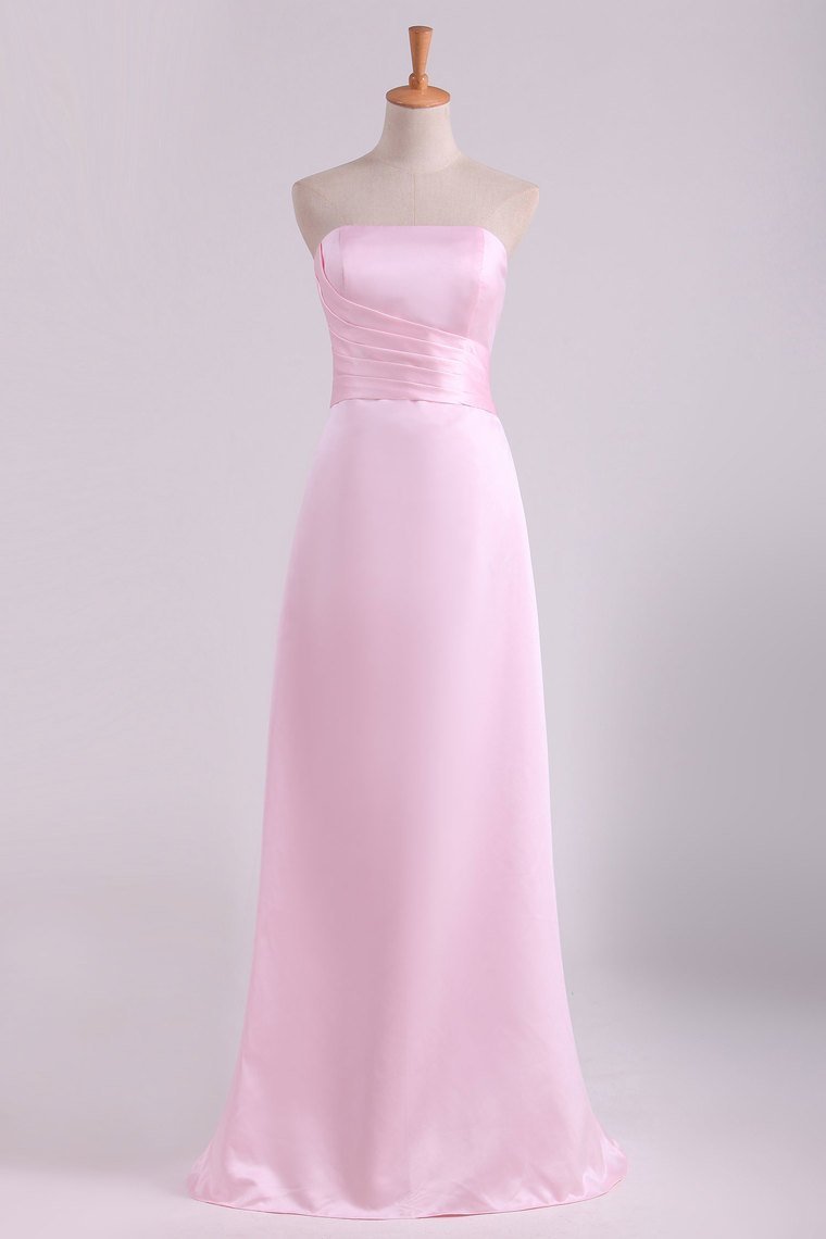 Strapless Bridesmaid Dresses A Line With Ruffles Floor