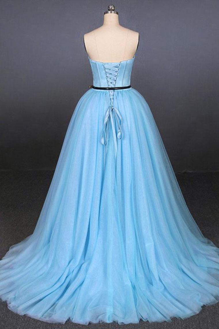 High Low Strapless Tulle Prom Dresses Evening Dresses