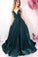 Long Green Spaghetti Straps V Neck Satin Prom Dresses, Evening Party STC15650