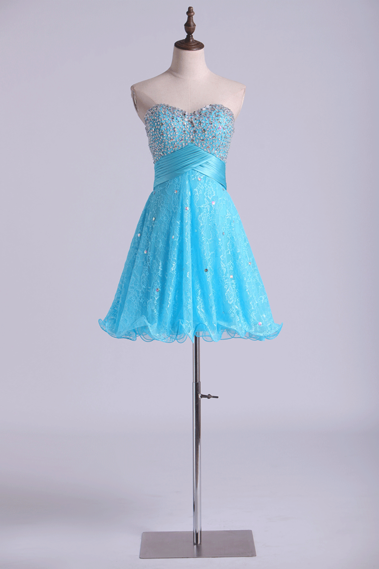 Homecoming Dresses A Line Sweetheart Short Lace With Beading&Sequins