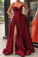 Spaghetti Straps A-Line Split Long Prom Dresses With Pockets