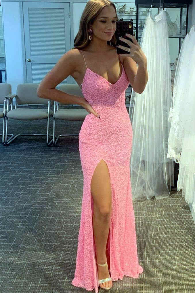 Mermaid Sequins Flattering Long Prom Party Dresses With Slit