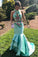 Elegant 2 Pieces Sheath Mermaid Mint Open Back Long Prom