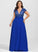 A-Line Floor-Length Lace Chiffon Ruffle V-neck With Giselle Prom Dresses