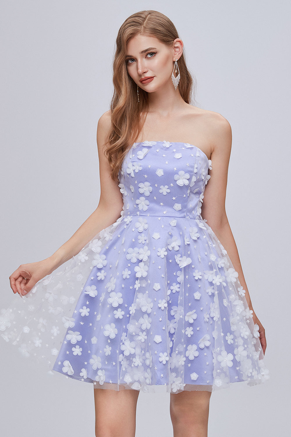 Lilac Strapless A Line Lace Appliques Short Homecoming Dresses