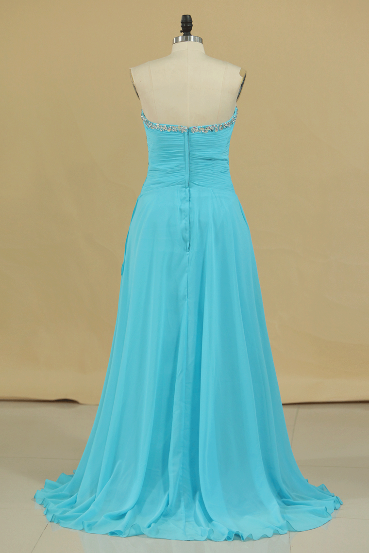 Prom Dresses A Line Sweetheart Chiffon With Beads And Ruffles