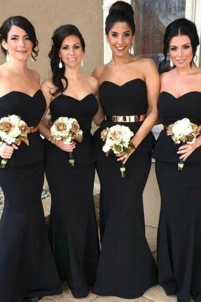 Elegant Mermaid Black Sweetheart Strapless Bridesmaid Dresses with Lace STC20462