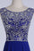 2021 Prom Dresses A-Line Scoop Floor-Length Dark Royal Blue Chiffon Beaded Bodice
