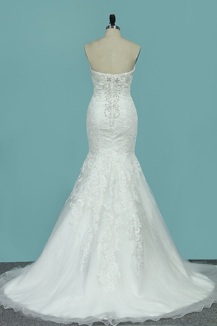 2024 Strapless Mermaid/Trumpet Wedding Dresses Court Train With Beads