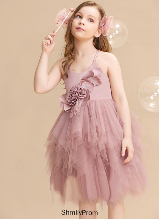- Knee-length Neck Tulle Yareli Ball-Gown/Princess Dress Girl With Flower Flower Girl Dresses Sleeveless Feather/Flower(s) Scalloped