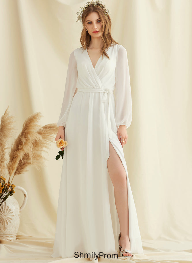 V-neck Wedding Floor-Length Chiffon Wedding Dresses A-Line Dress Joan