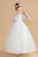 Short Sleeves Ivory Tulle Flower Girl Dresses With Lace Appliques