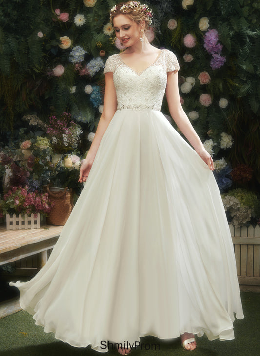 Chiffon Eileen A-Line V-neck Floor-Length Lace Sequins Wedding With Beading Wedding Dresses Dress