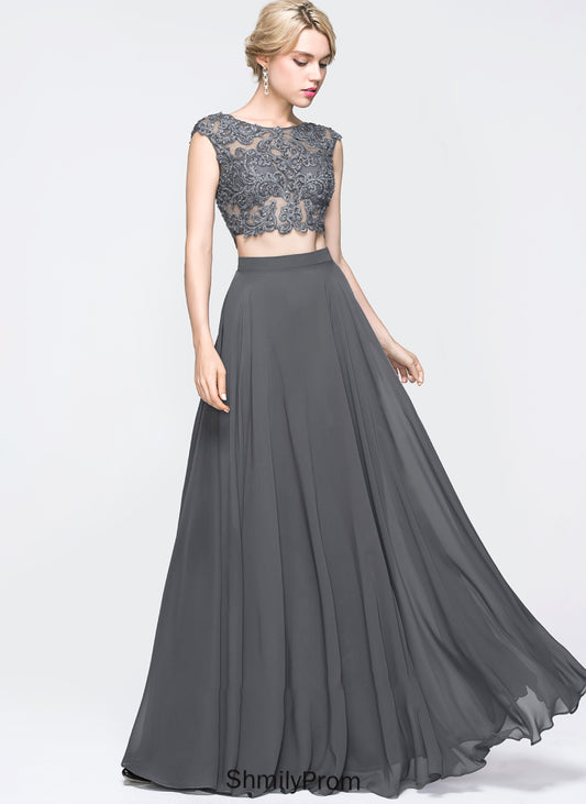 Neck Prom Dresses Beading Yoselin Sequins Floor-Length Scoop With A-Line Chiffon
