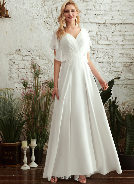 A-Line Floor-Length Lace V-neck Wedding Dresses Zaria Wedding Dress Chiffon