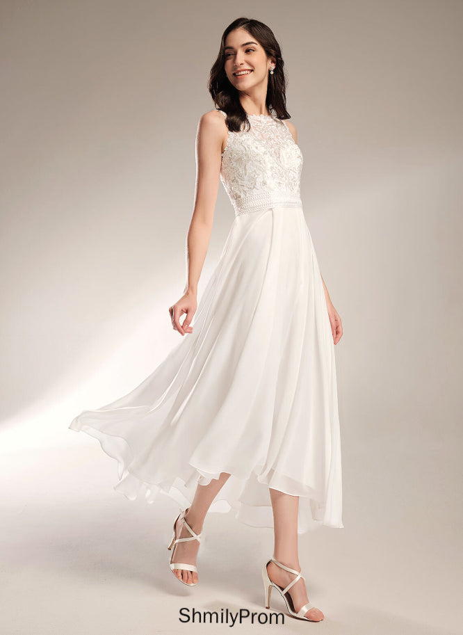 A-Line Wedding Asymmetrical Wedding Dresses Louise Chiffon Dress Lace Scoop