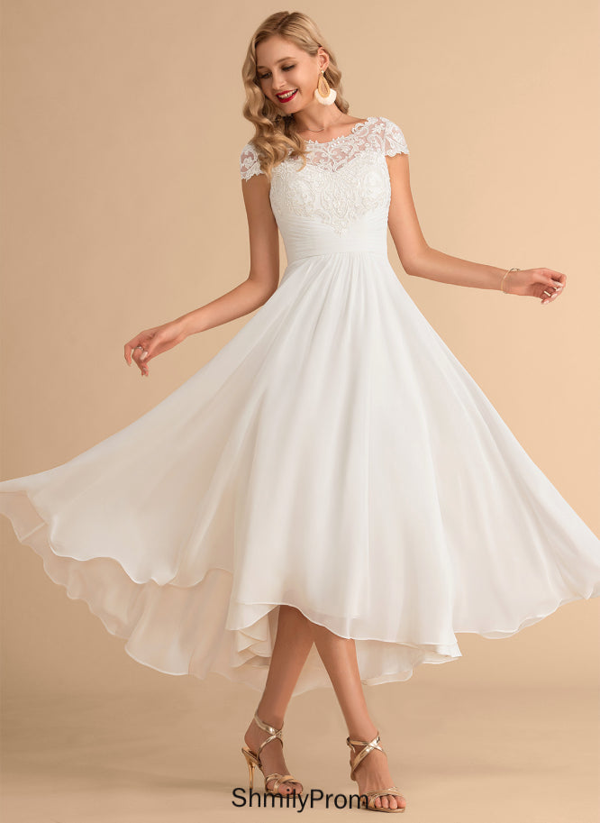 A-Line Dress Wedding Dresses Jazlyn Lace Asymmetrical Scoop Wedding Chiffon