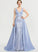 Sheath/Column Sequins Sweep Train Lace Beading Satin V-neck Prom Dresses With Phoebe