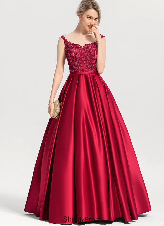 Floor-Length Scoop Prom Dresses Satin With Sequins Lace Ball-Gown/Princess Illusion Elianna