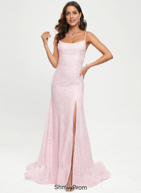 Scoop With Sequins Lace Trumpet/Mermaid Train Sweep Winifred Prom Dresses