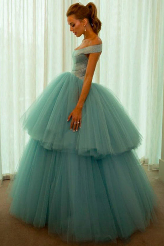 Unique Ball Gown Floor Length Off Shoulder Princess Prom Dresses