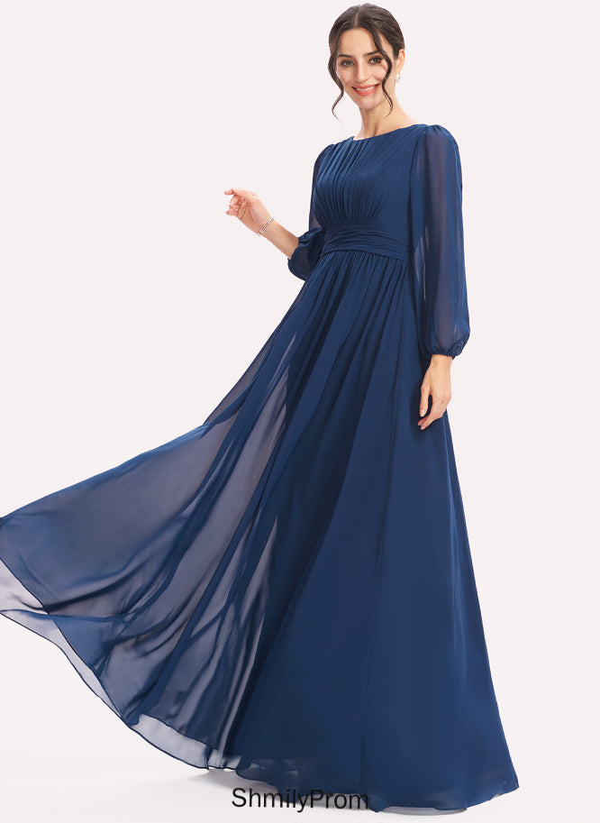 Ruffle Floor-Length A-Line Fabric Silhouette Neckline Scoop Length Embellishment Nola Natural Waist Sleeveless Bridesmaid Dresses