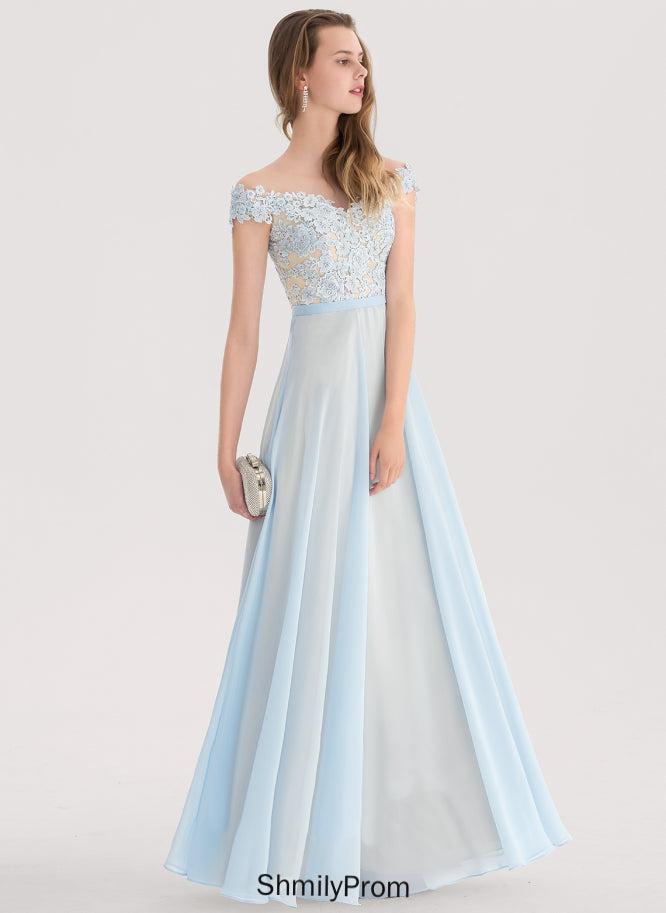 Lace Beading Floor-Length Kaitlin Off-the-Shoulder A-Line Sequins Prom Dresses With Chiffon