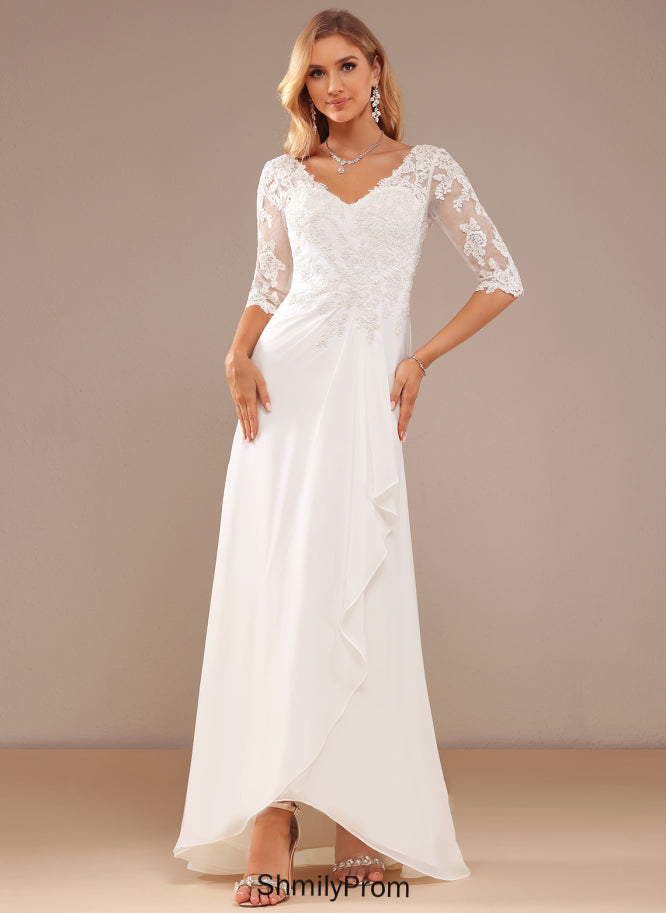 Wedding Aryanna Lace Dress Ruffle Chiffon A-Line Wedding Dresses V-neck With Asymmetrical