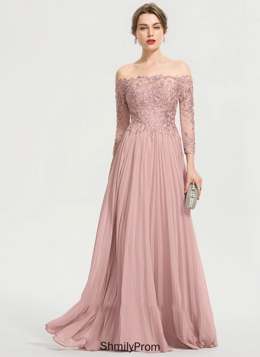 Prom Dresses Ball-Gown/Princess Sequins Pleated With Kit Off-the-Shoulder Chiffon Floor-Length