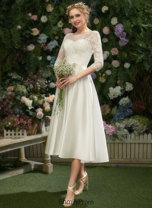 A-Line Wedding Dresses Wedding Tea-Length Satin Lace Hayley Dress Illusion