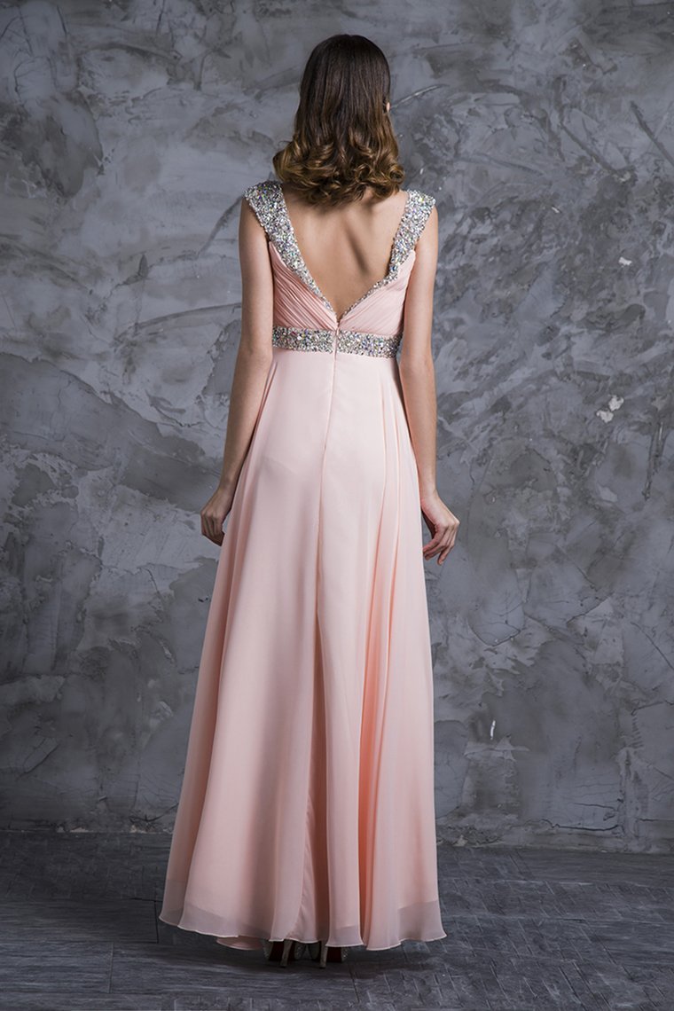 Best Selling Prom Dresses A-Line V-Neck Floor-Length Chiffon Zipper