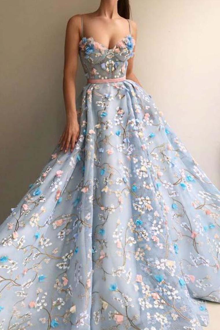 Gorgeous Fashion Long Spaghetti Straps Princess Prom Dresses Evening