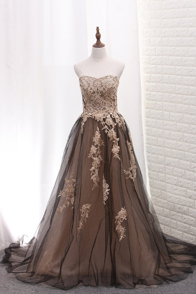 2024 Tulle Prom Dresses A Line Sweetheart With Applique