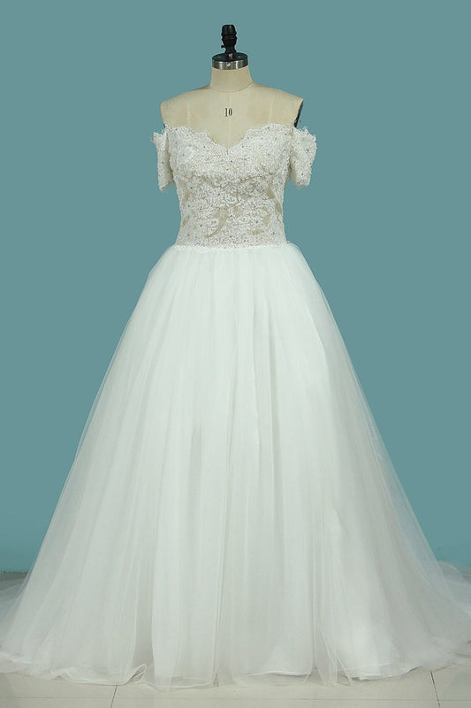 2024 A Line Covered Button Wedding Dresses V Neck Tulle With Applique